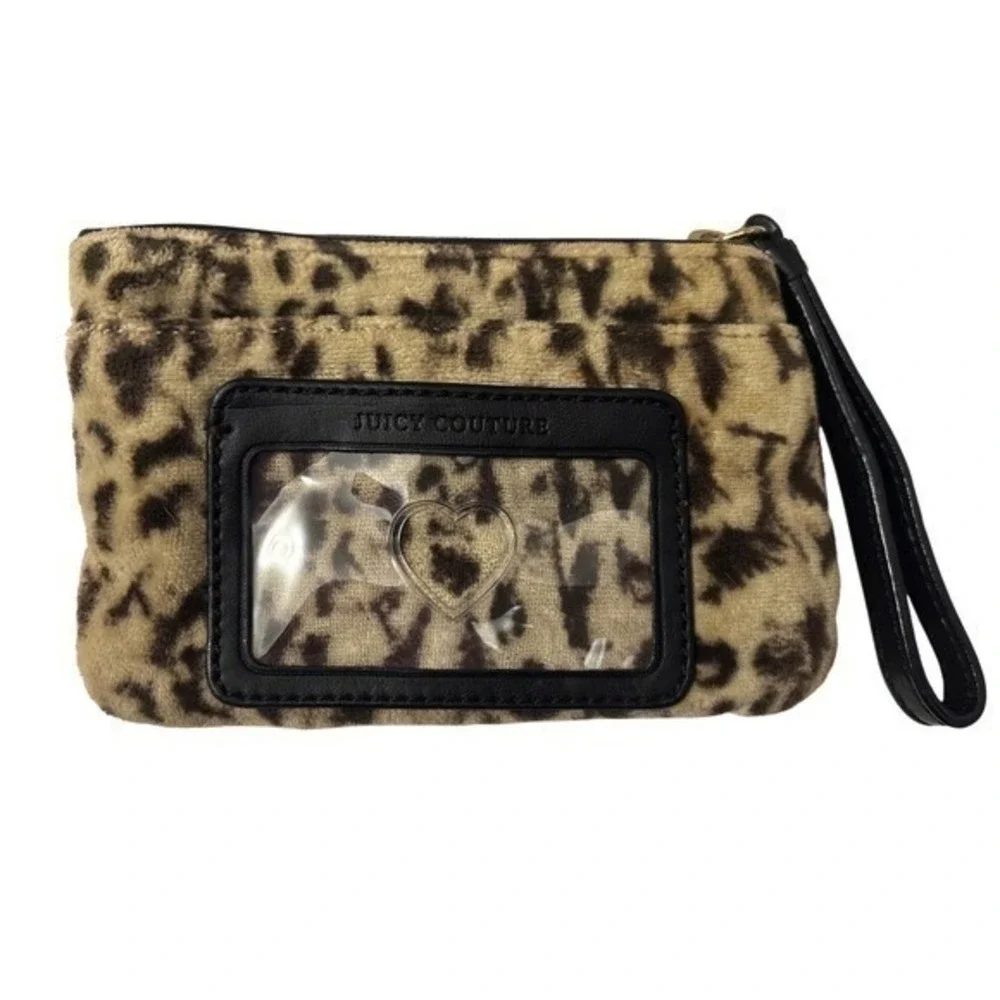 Vintage Juicy Couture Leopard Velour Cat Wristlet Wallet‎ ID Window Y2K McBling